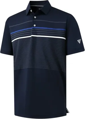 M MAELREG Golf Shirts for Men Short Sleeve Regular Fit Moisture Wicking Performance Casual Striped Print Mens Polo Shirts