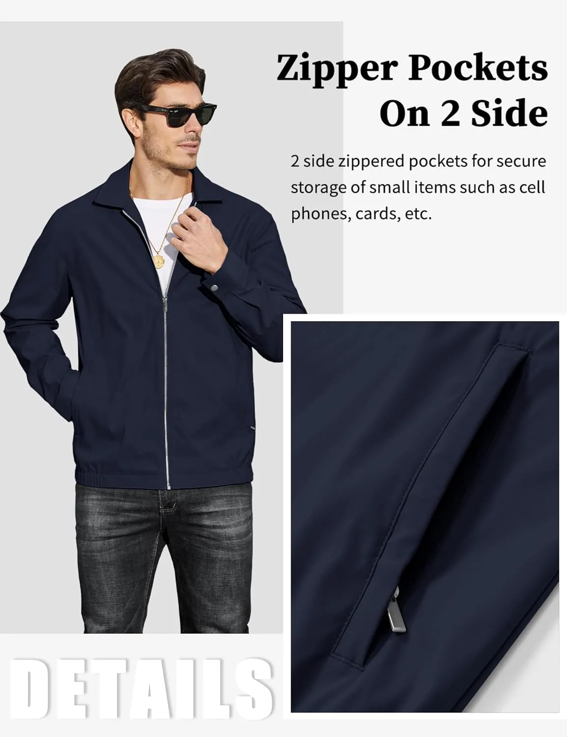 MAGCOMSEN Men's Lightweight Jackets Full Zip Up Light Coat Laydown Collar Jacket Casual Windbreaker Jacket with Zip Pockets