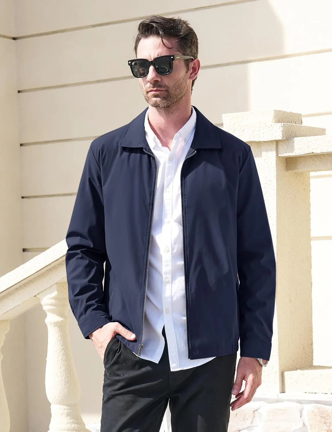 MAGCOMSEN Men's Lightweight Jackets Full Zip Up Light Coat Laydown Collar Jacket Casual Windbreaker Jacket with Zip Pockets