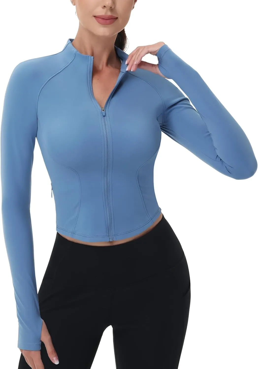 MAGCOMSEN Womens Lightweight Athletic Jacket Cropped Zip Up Workout Jackets Long Sleeve Yoga Tops Slim Fit Running Gym