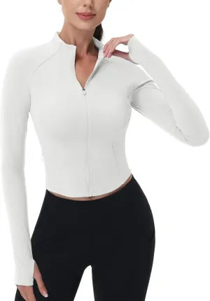 MAGCOMSEN Womens Lightweight Athletic Jacket Cropped Zip Up Workout Jackets Long Sleeve Yoga Tops Slim Fit Running Gym
