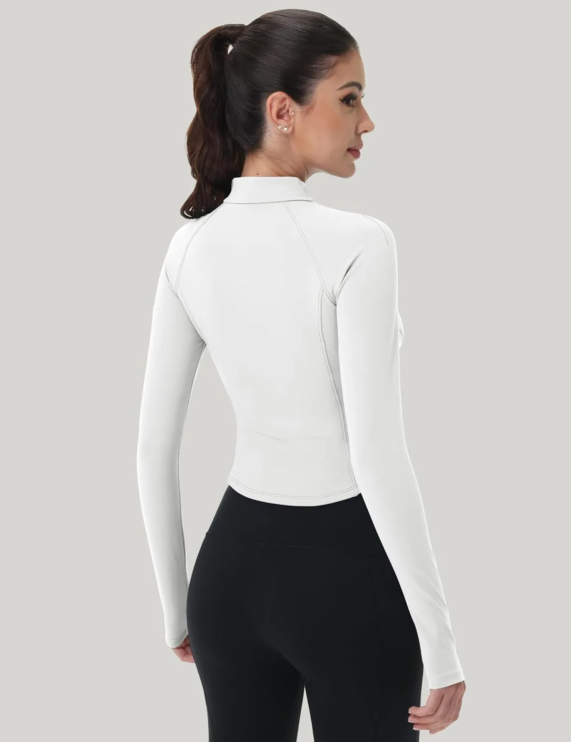 MAGCOMSEN Womens Lightweight Athletic Jacket Cropped Zip Up Workout Jackets Long Sleeve Yoga Tops Slim Fit Running Gym