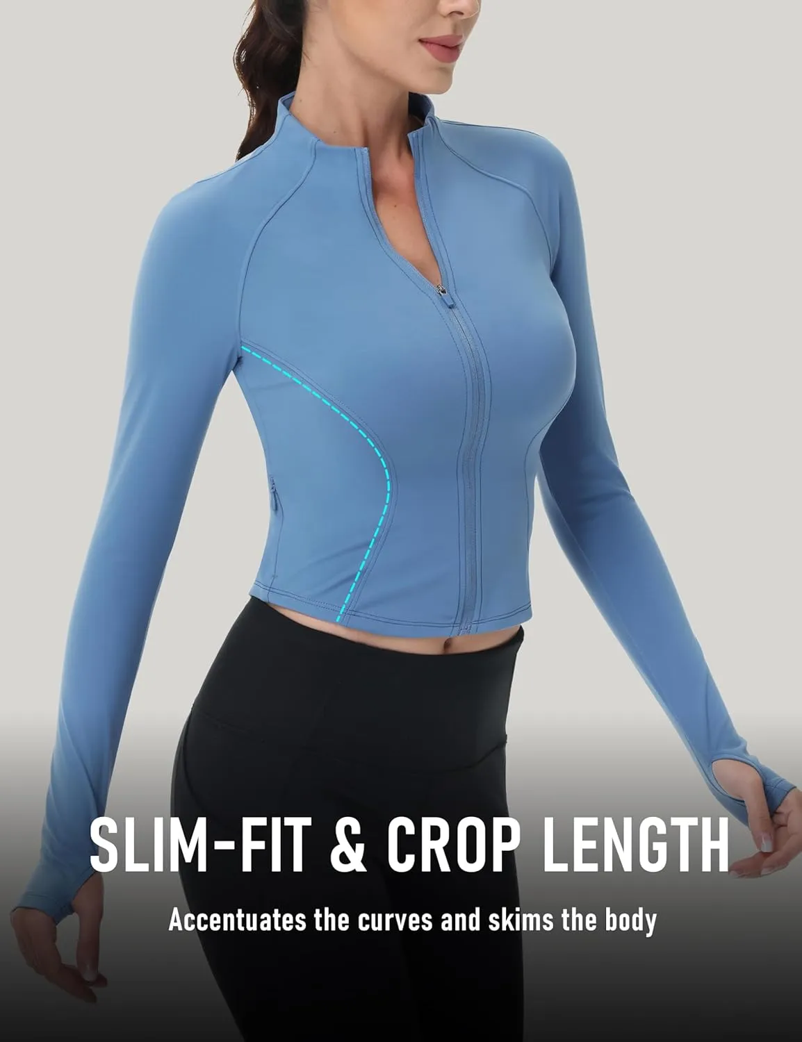 MAGCOMSEN Womens Lightweight Athletic Jacket Cropped Zip Up Workout Jackets Long Sleeve Yoga Tops Slim Fit Running Gym