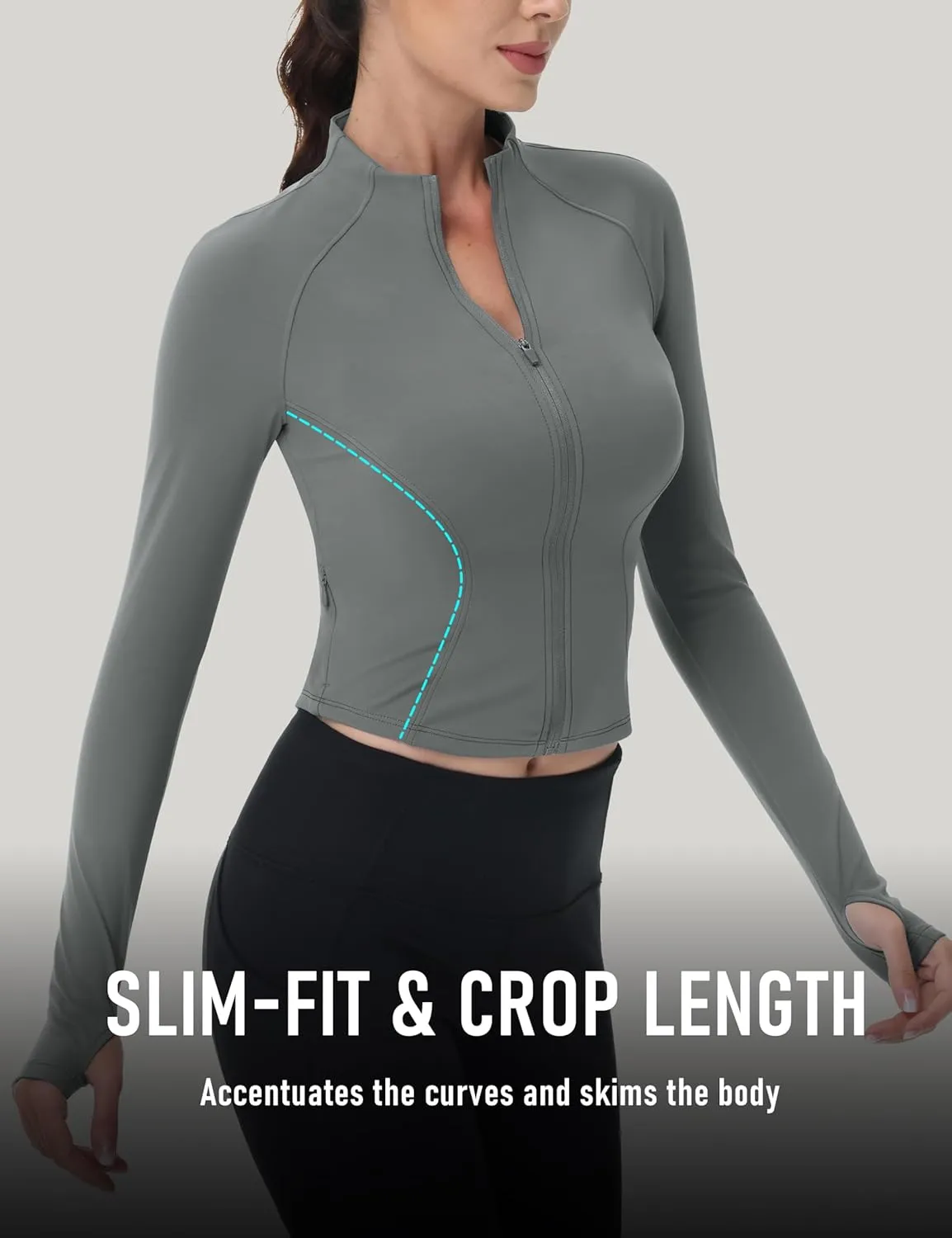 MAGCOMSEN Womens Lightweight Athletic Jacket Cropped Zip Up Workout Jackets Long Sleeve Yoga Tops Slim Fit Running Gym