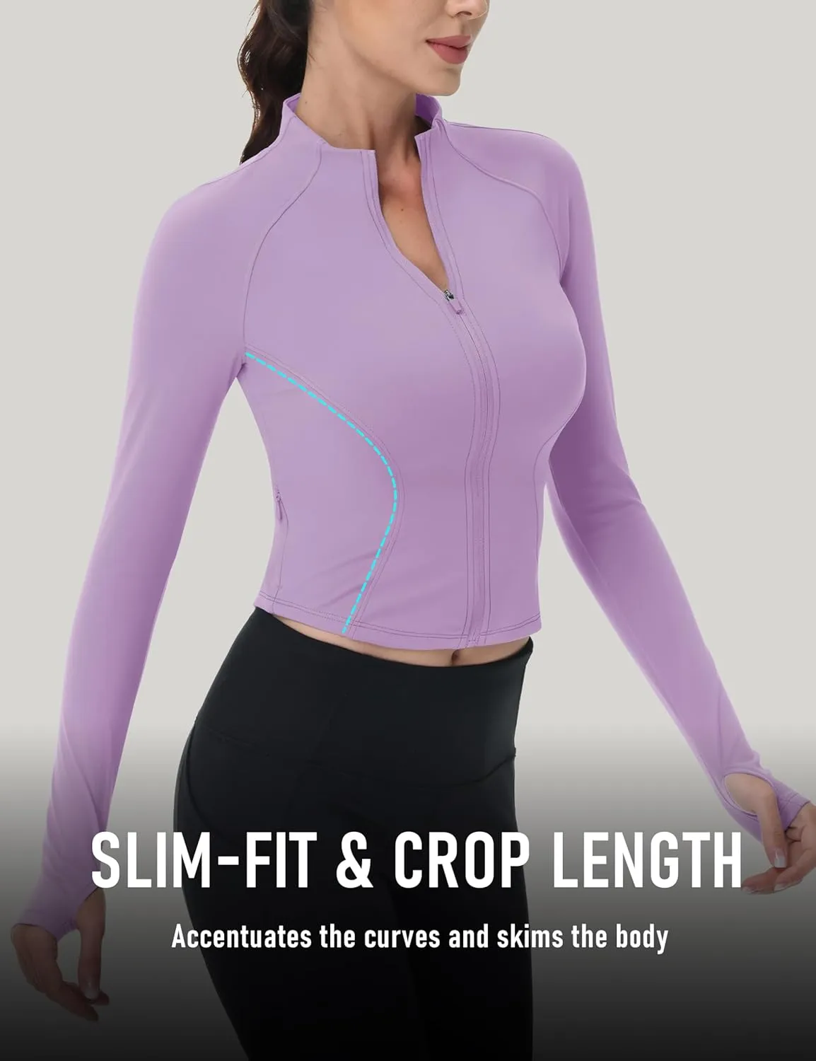 MAGCOMSEN Womens Lightweight Athletic Jacket Cropped Zip Up Workout Jackets Long Sleeve Yoga Tops Slim Fit Running Gym