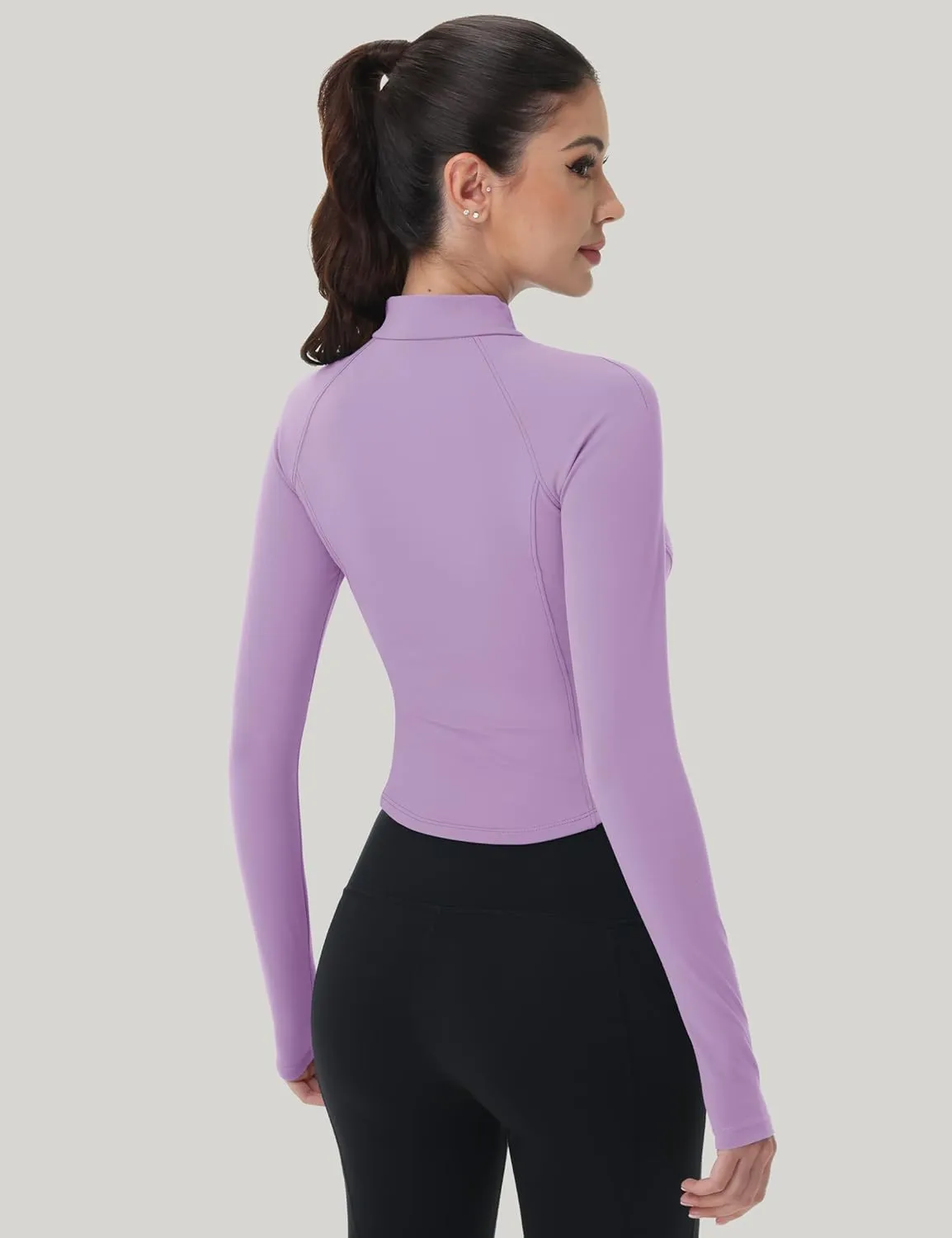 MAGCOMSEN Womens Lightweight Athletic Jacket Cropped Zip Up Workout Jackets Long Sleeve Yoga Tops Slim Fit Running Gym