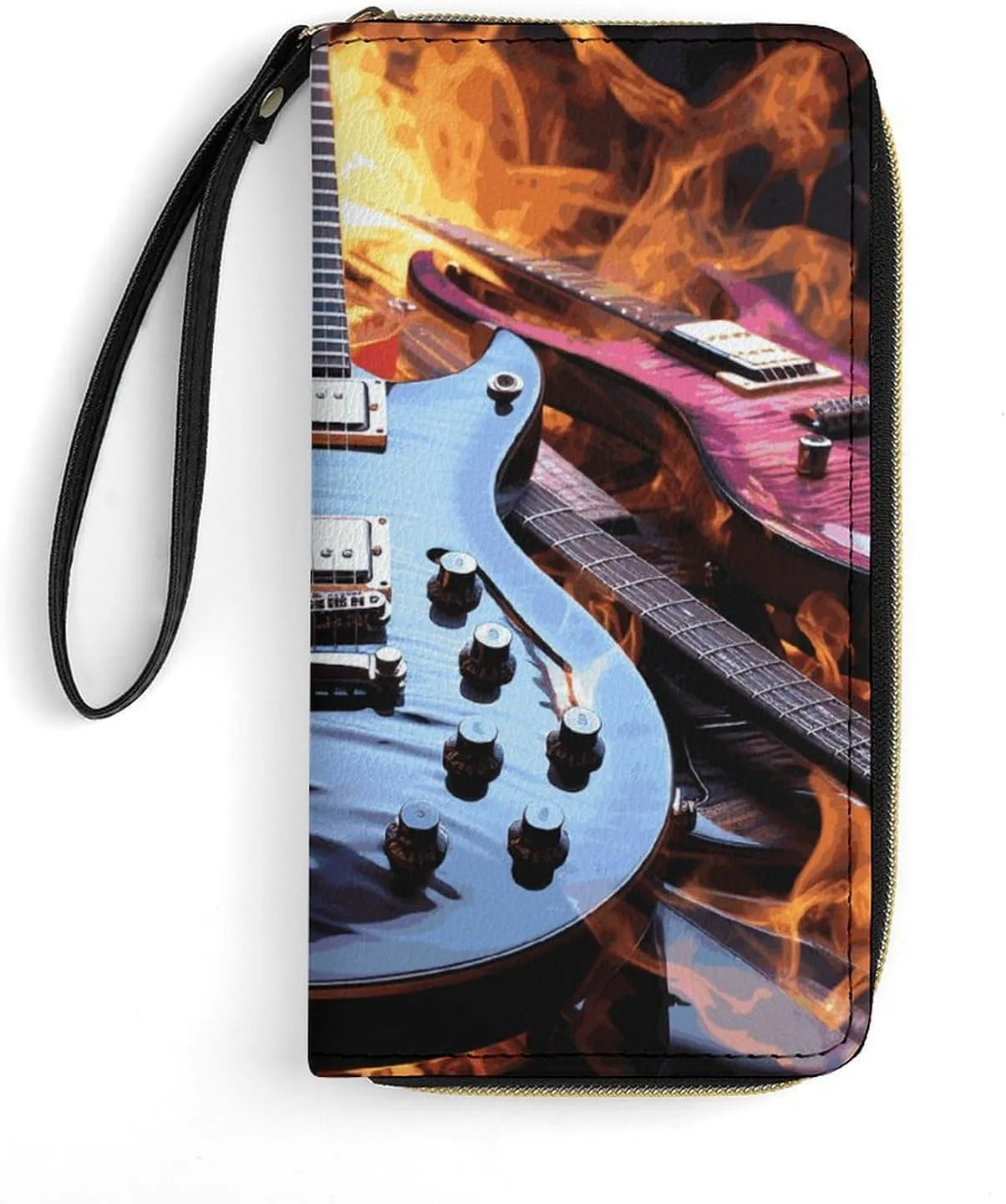 Magic Electric Guitar Music Leather Wallet Smooth Zip Around Clutch Wristlet Travel Long Soft Purse for Women