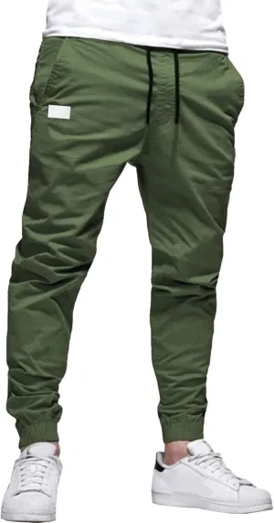 Men's Casual Elastic Waisted Joggers Pants Chino Solid Tapered Hiking Pants Slim Fit Comfort Outdoor Trousers