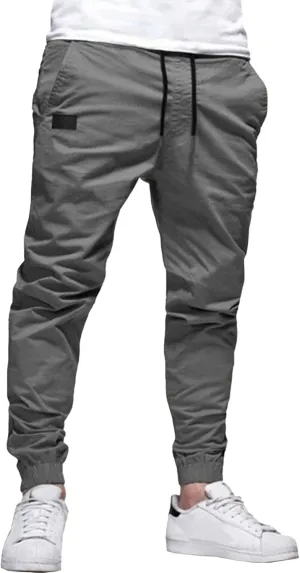 Men's Casual Elastic Waisted Joggers Pants Chino Solid Tapered Hiking Pants Slim Fit Comfort Outdoor Trousers