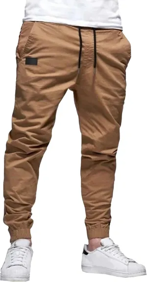 Men's Casual Elastic Waisted Joggers Pants Chino Solid Tapered Hiking Pants Slim Fit Comfort Outdoor Trousers