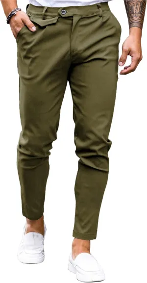 Mens Chinos Slim Fit Pants Flat Front Stretch Skinny Tapered Dress Pants Comfort Casual Solid Trousers