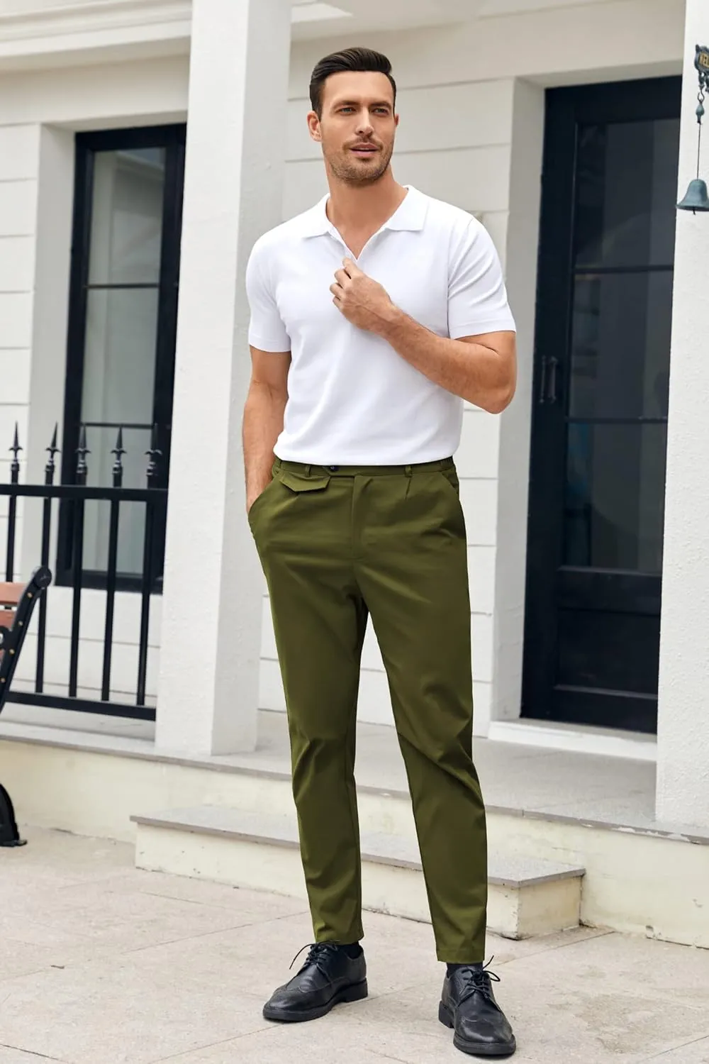 Mens Chinos Slim Fit Pants Flat Front Stretch Skinny Tapered Dress Pants Comfort Casual Solid Trousers