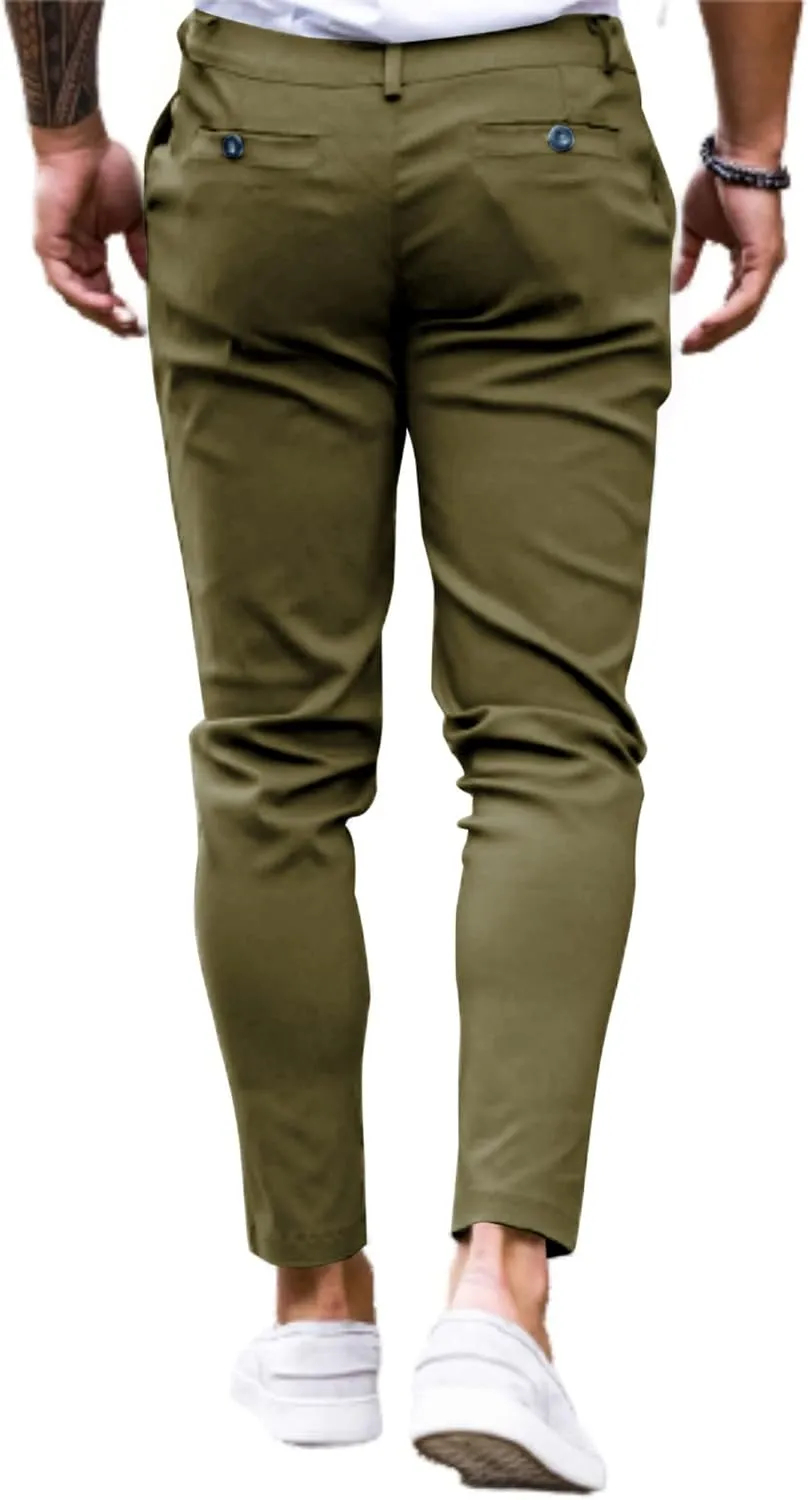 Mens Chinos Slim Fit Pants Flat Front Stretch Skinny Tapered Dress Pants Comfort Casual Solid Trousers