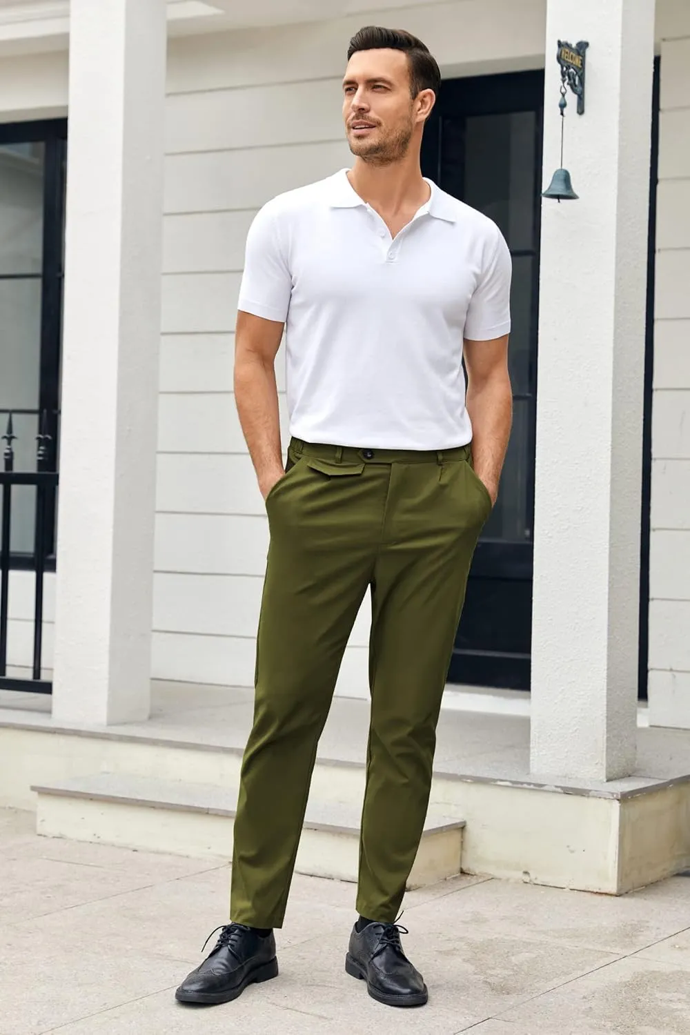 Mens Chinos Slim Fit Pants Flat Front Stretch Skinny Tapered Dress Pants Comfort Casual Solid Trousers