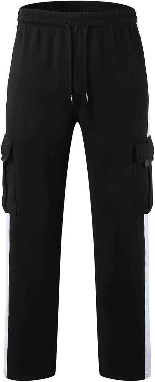 Men's Comfort Drawstring Elastic Waist Cargo Pants Regular Fit Solid Hiking Pants Joggers Wide Leg Trousers