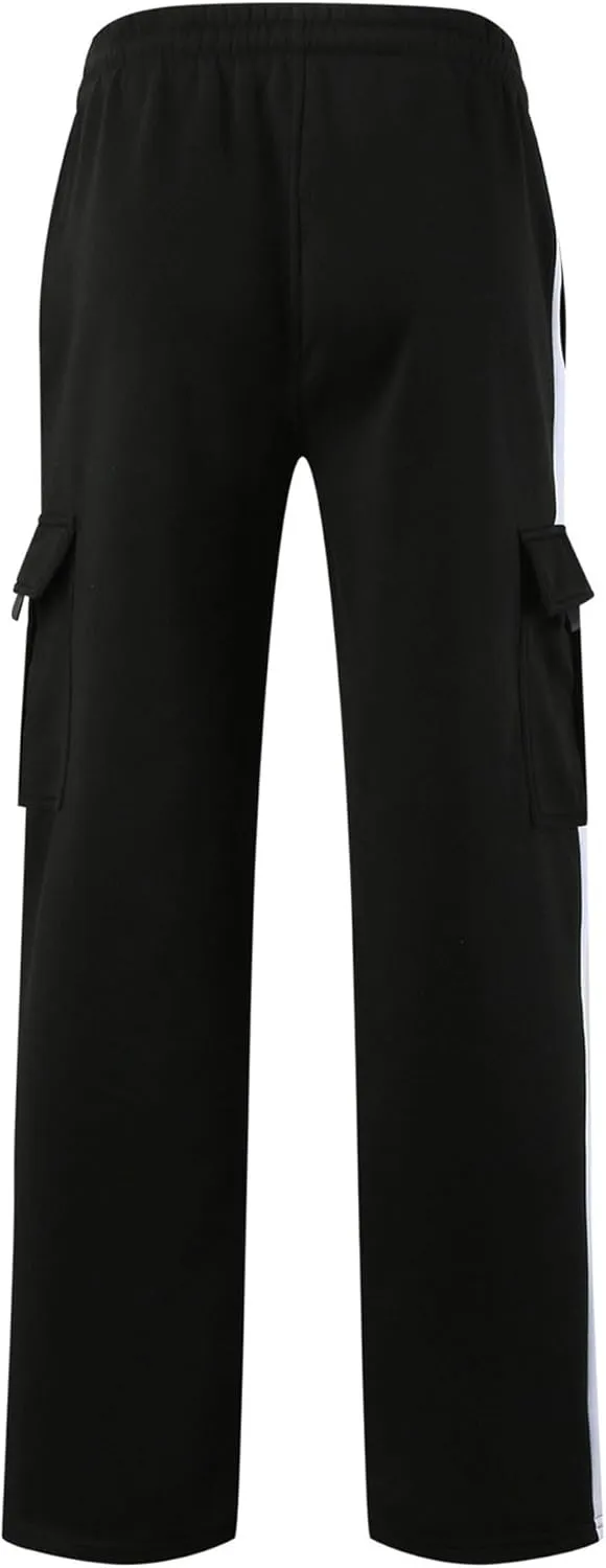 Men's Comfort Drawstring Elastic Waist Cargo Pants Regular Fit Solid Hiking Pants Joggers Wide Leg Trousers