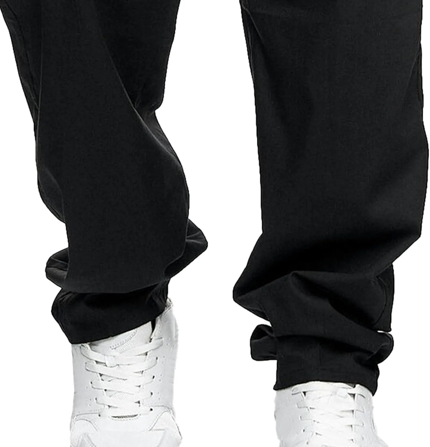 Men's Comfort Drawstring Elastic Waist Cargo Pants Regular Fit Solid Hiking Pants Joggers Wide Leg Trousers