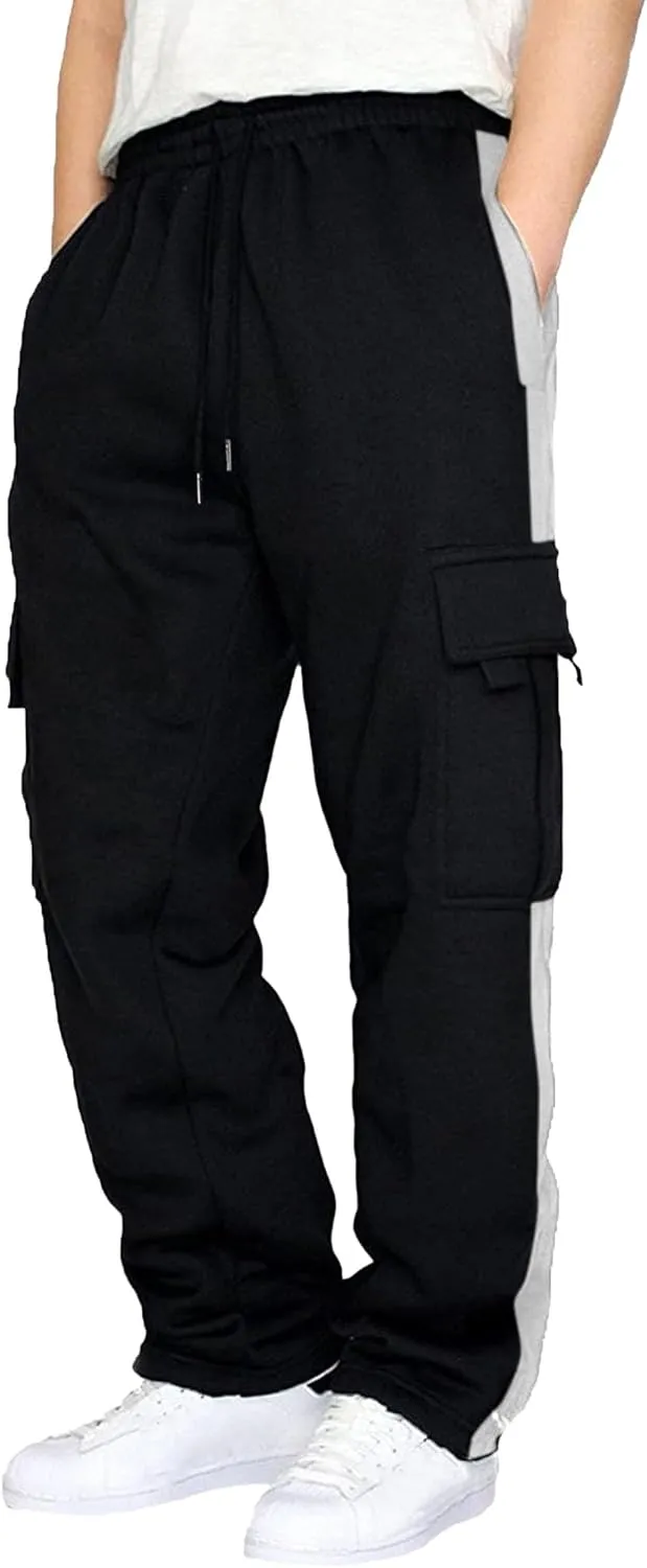 Men's Comfort Drawstring Elastic Waist Cargo Pants Regular Fit Solid Hiking Pants Joggers Wide Leg Trousers