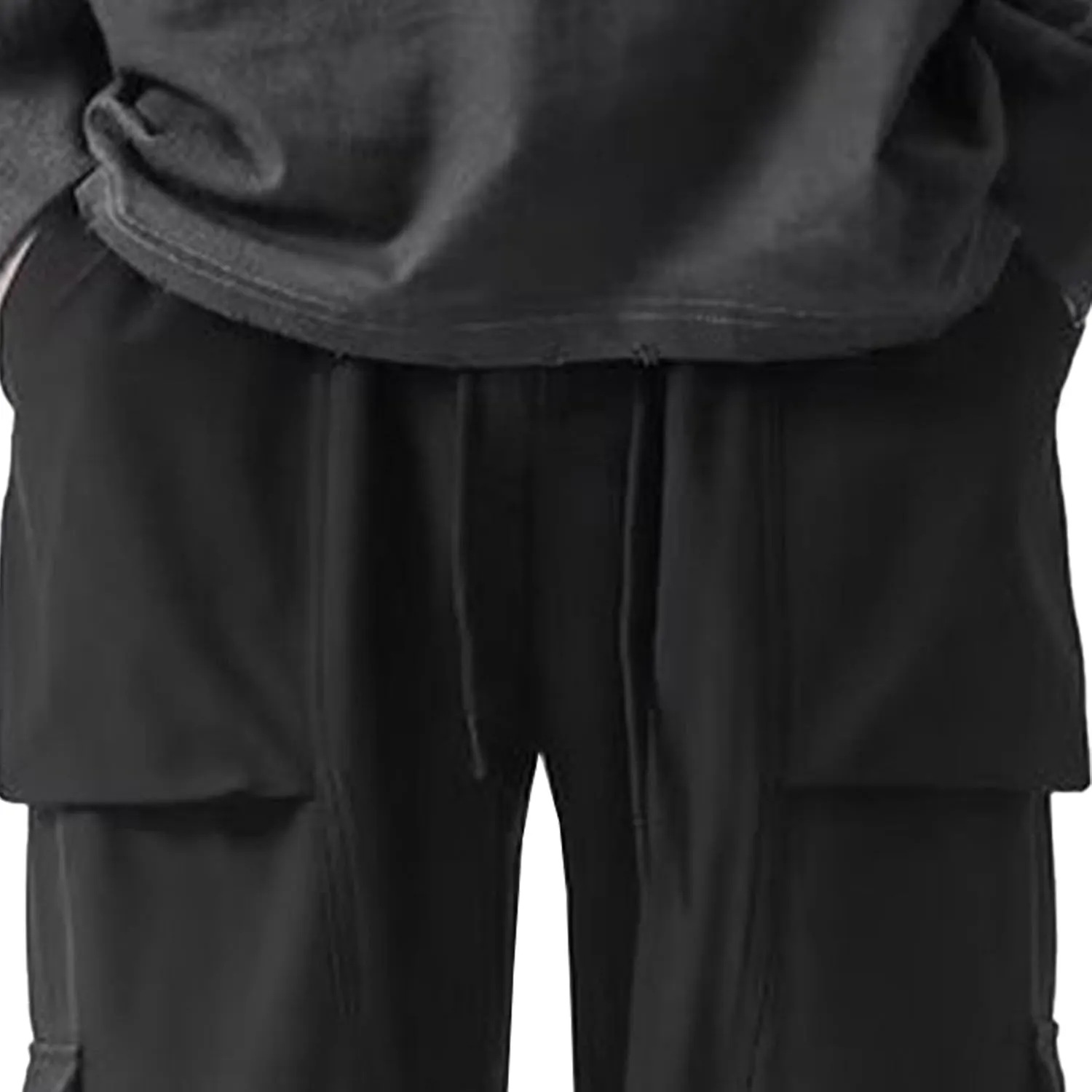 Men's Comfort Drawstring Elastic Waist Cargo Pants Regular Fit Solid Hiking Pants Joggers Wide Leg Trousers