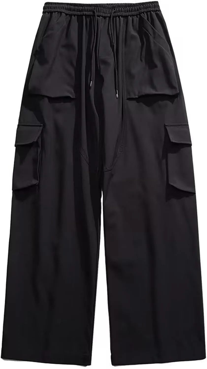 Men's Comfort Drawstring Elastic Waist Cargo Pants Regular Fit Solid Hiking Pants Joggers Wide Leg Trousers