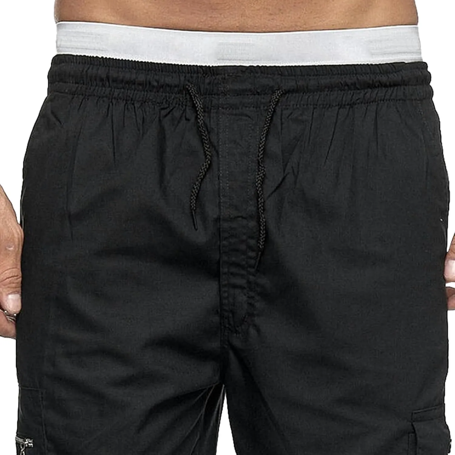 Men's Comfort Drawstring Elastic Waist Cargo Pants Regular Fit Solid Hiking Pants Joggers Wide Leg Trousers