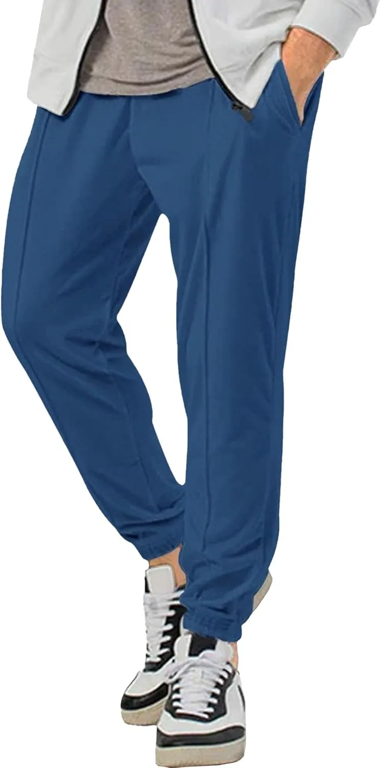 Men's Comfort Solid Drawstring Athletic Pants Casual Loose Fit Joggers Trousers Lightweight Outdoor Workout Pants