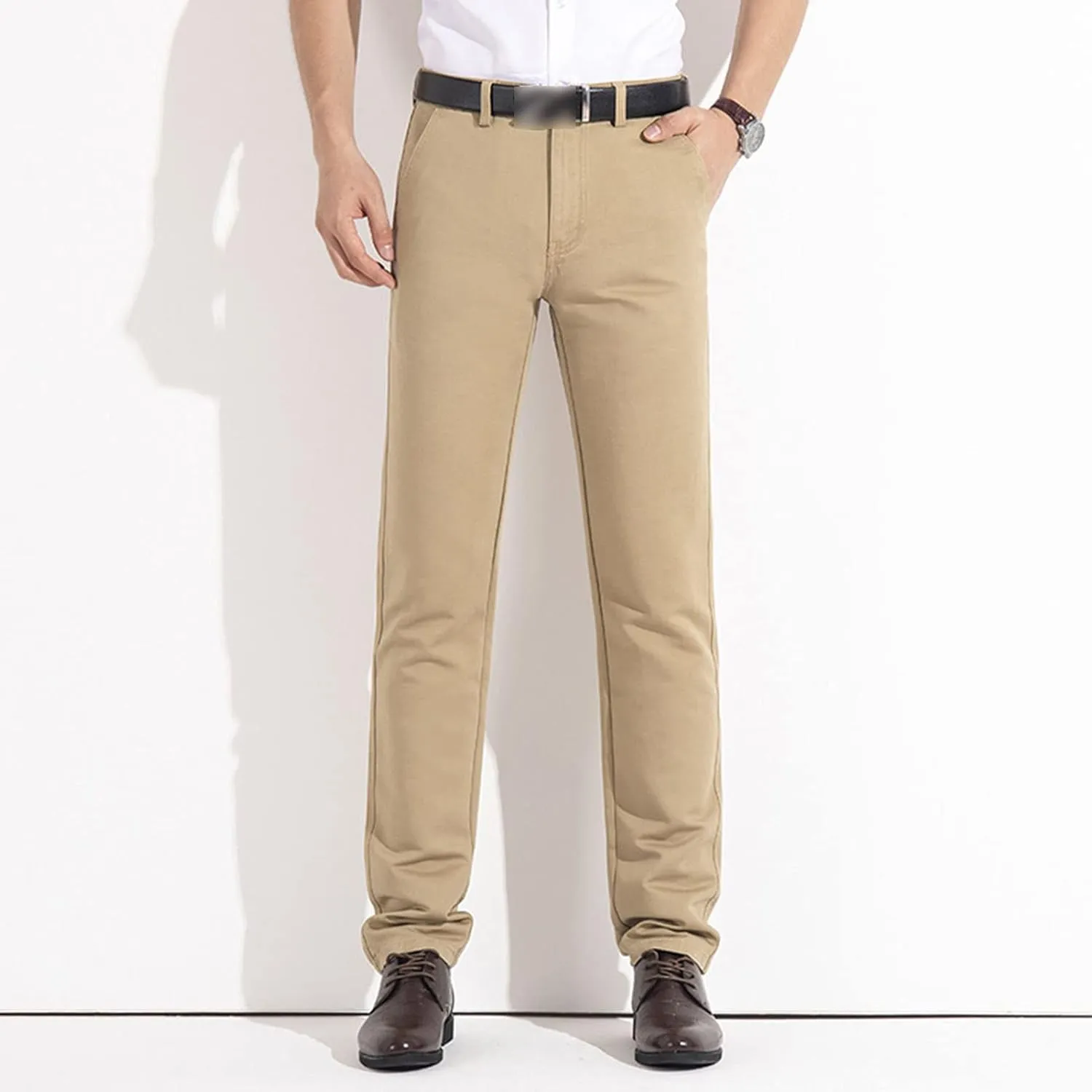 Men's Comfort Stretch Cotton Chino Pants Loose Casual Elastic Waist Trousers Flat-Front Dress Pants Sweatpants