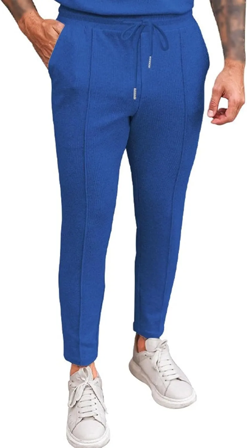 Men's Drawstring Straight Leg Athletic Pants Casual Elastic Waist Outdoor Trousers Comfort Trendy Summer Sweatpants
