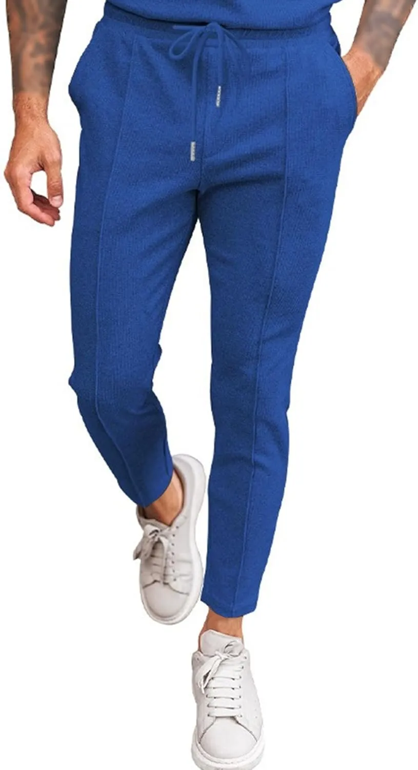 Men's Drawstring Straight Leg Athletic Pants Casual Elastic Waist Outdoor Trousers Comfort Trendy Summer Sweatpants