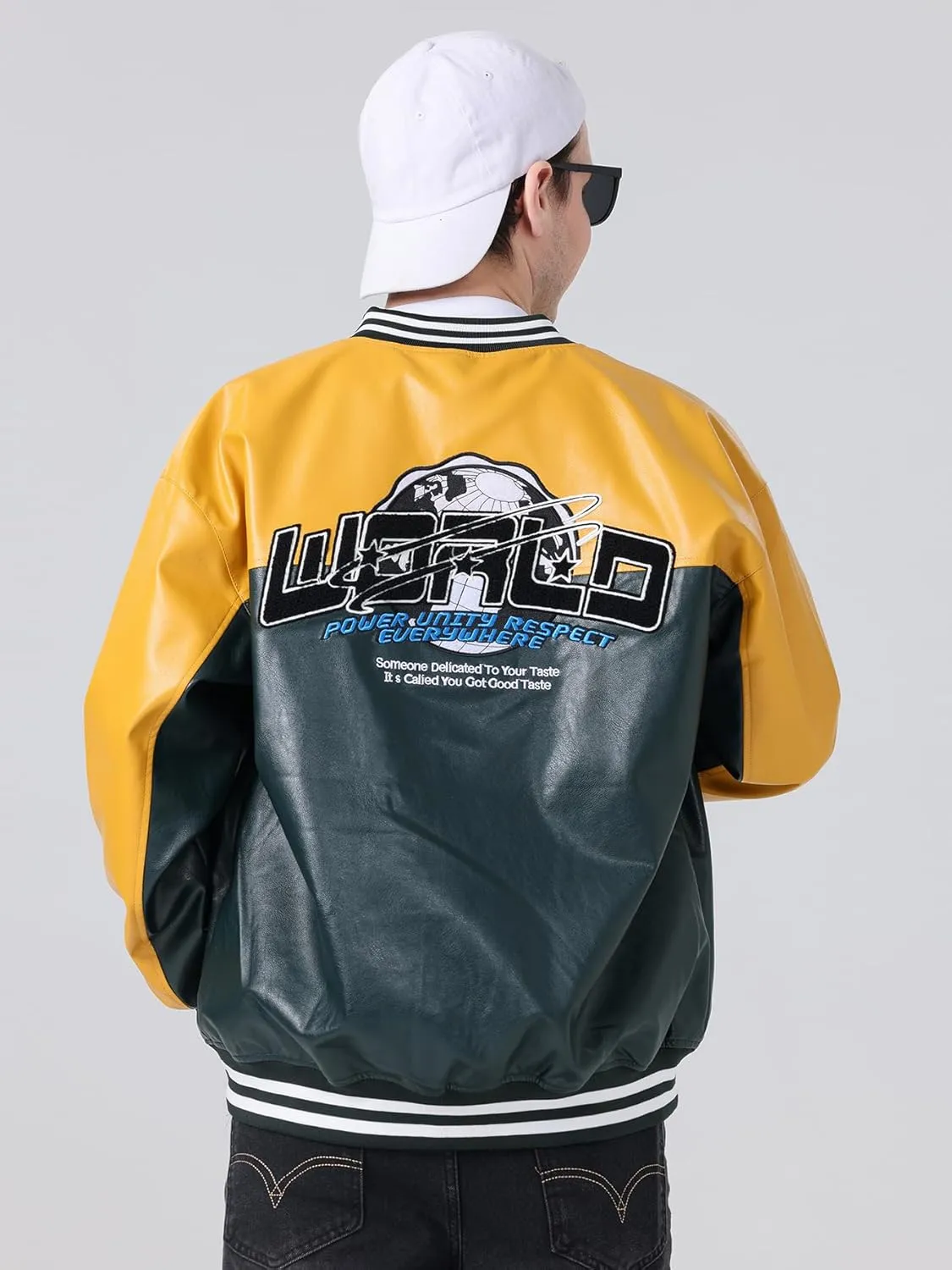 Mens Faux Leather Bomber Jackets Racing Motorcycle Jacket Patchwork Coats for Spring&fall