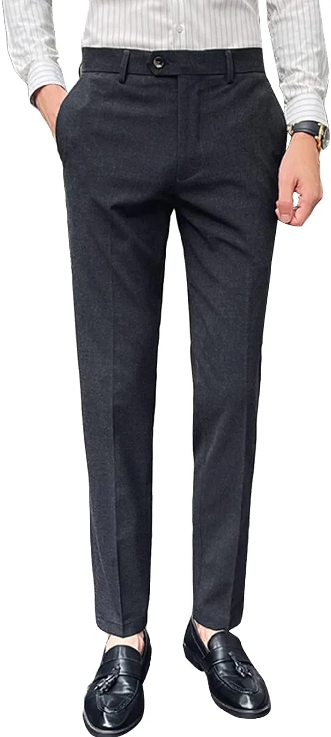 Men's Flex Flat Front Straight Fit Pant Slim-Fit Wrinkle-Resistant Chino Pant Comfort Dress Pant Sweatpants (XX-Large,Dark Grey)