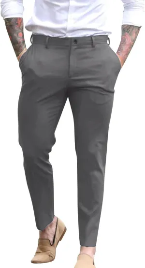 Mens Formal Dress Pants Casual Business Work Suit Pants Comfort Stretch Chino Golf Pants Slim Fit Tapered Lounge Trousers
