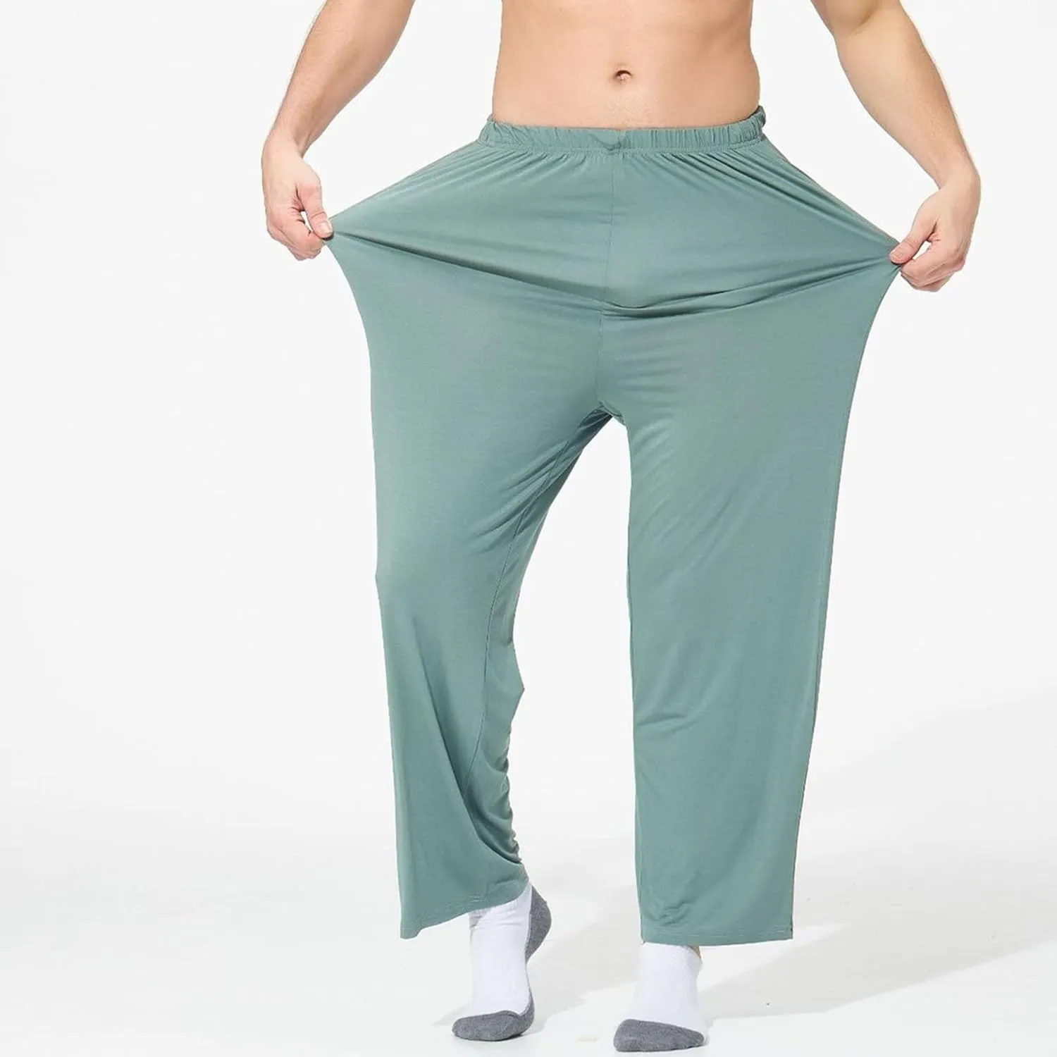 Men's Lightweight Solid Stretch Basic Pants Straight Leg Outdoor Baggy Trousers Elastic Waist Comfort Hiking Pants