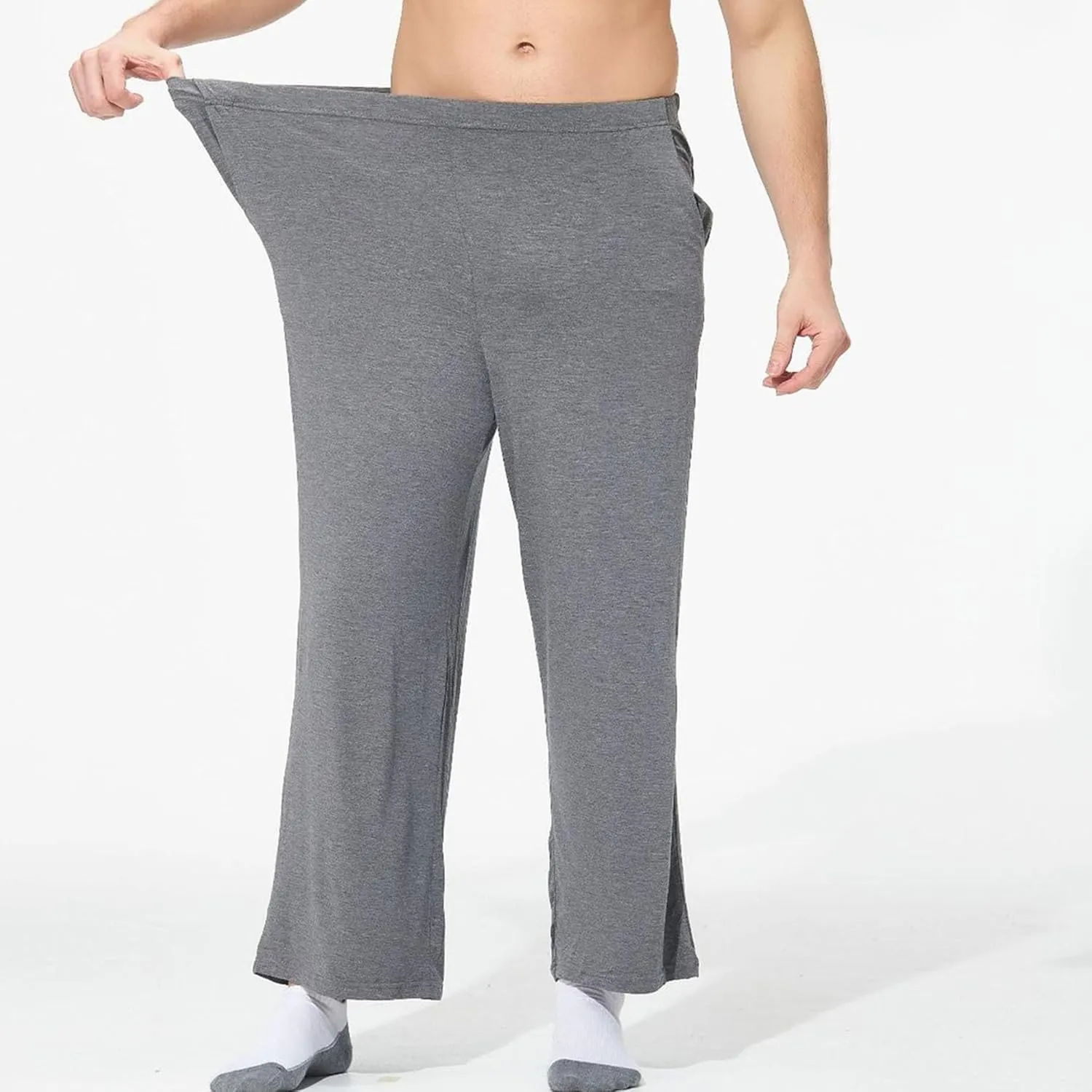 Men's Lightweight Solid Stretch Basic Pants Straight Leg Outdoor Baggy Trousers Elastic Waist Comfort Hiking Pants