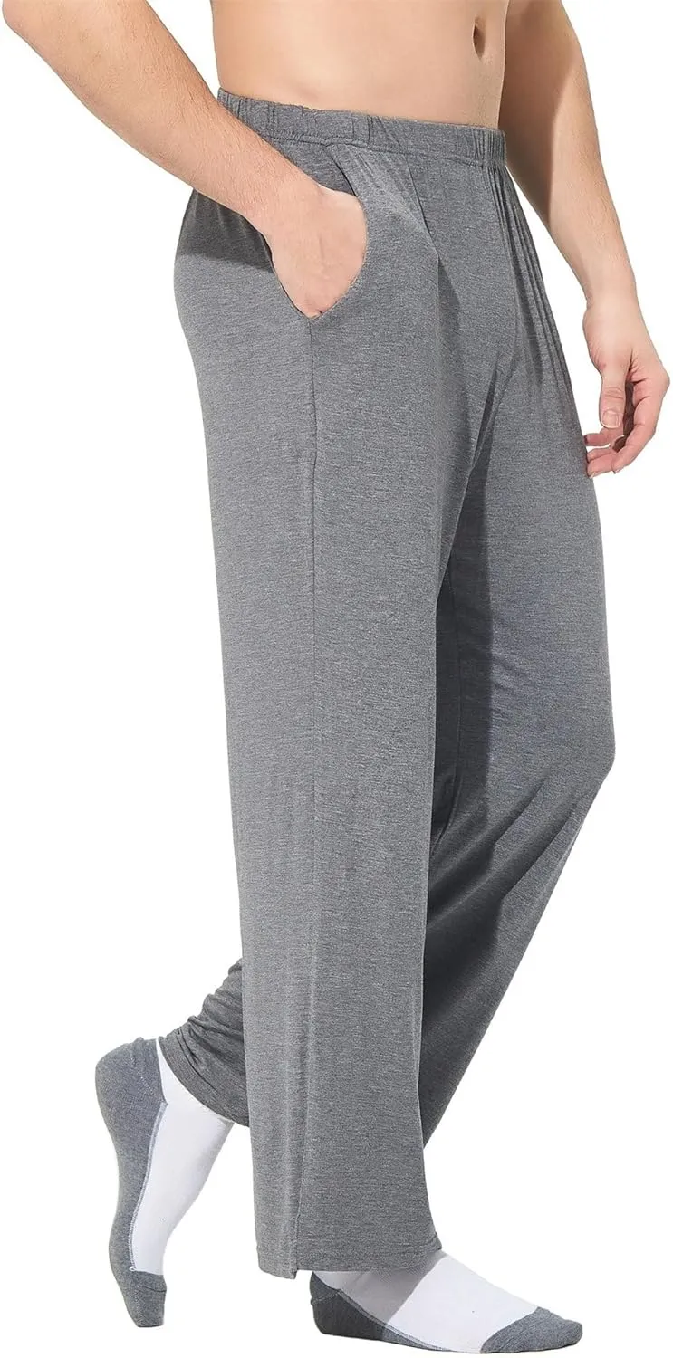 Men's Lightweight Solid Stretch Basic Pants Straight Leg Outdoor Baggy Trousers Elastic Waist Comfort Hiking Pants