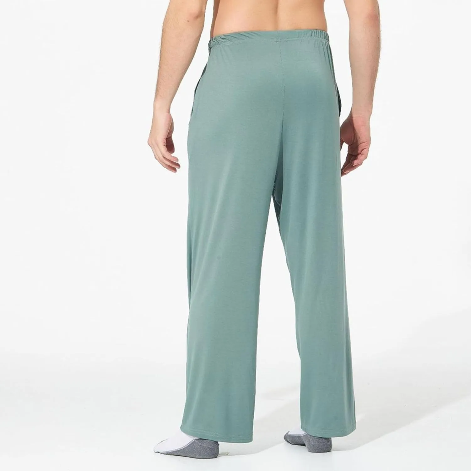 Men's Lightweight Solid Stretch Basic Pants Straight Leg Outdoor Baggy Trousers Elastic Waist Comfort Hiking Pants