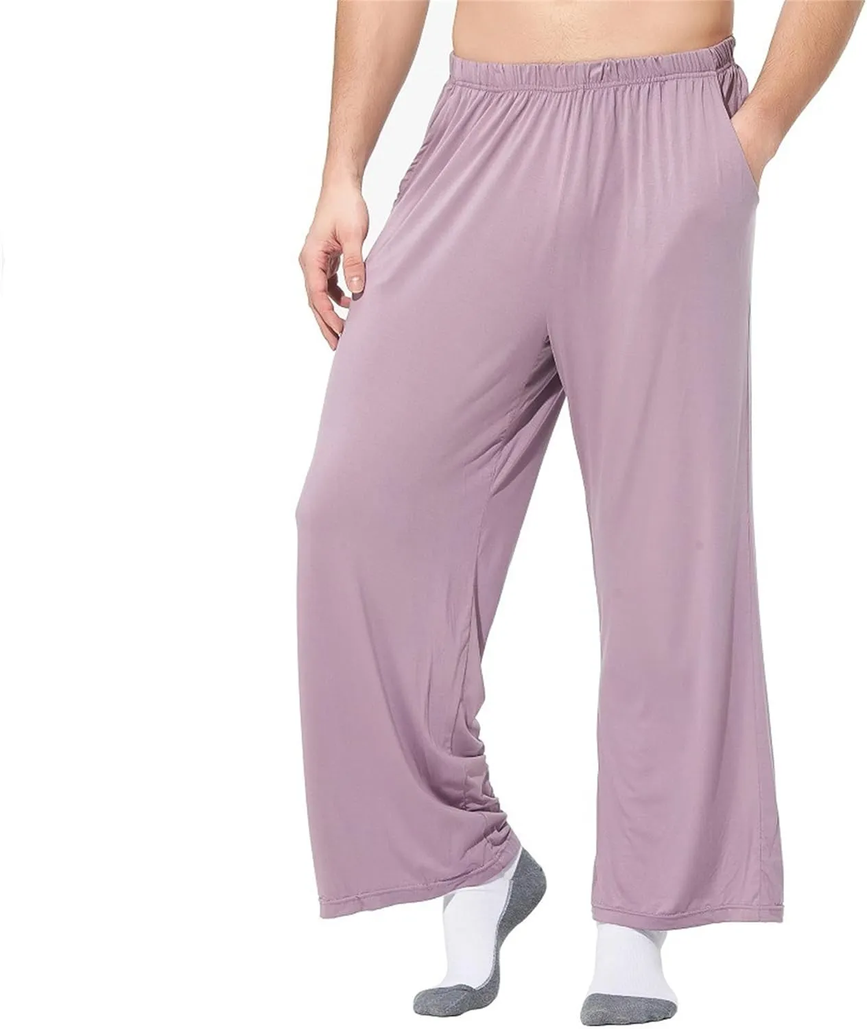 Men's Lightweight Solid Stretch Basic Pants Straight Leg Outdoor Baggy Trousers Elastic Waist Comfort Hiking Pants