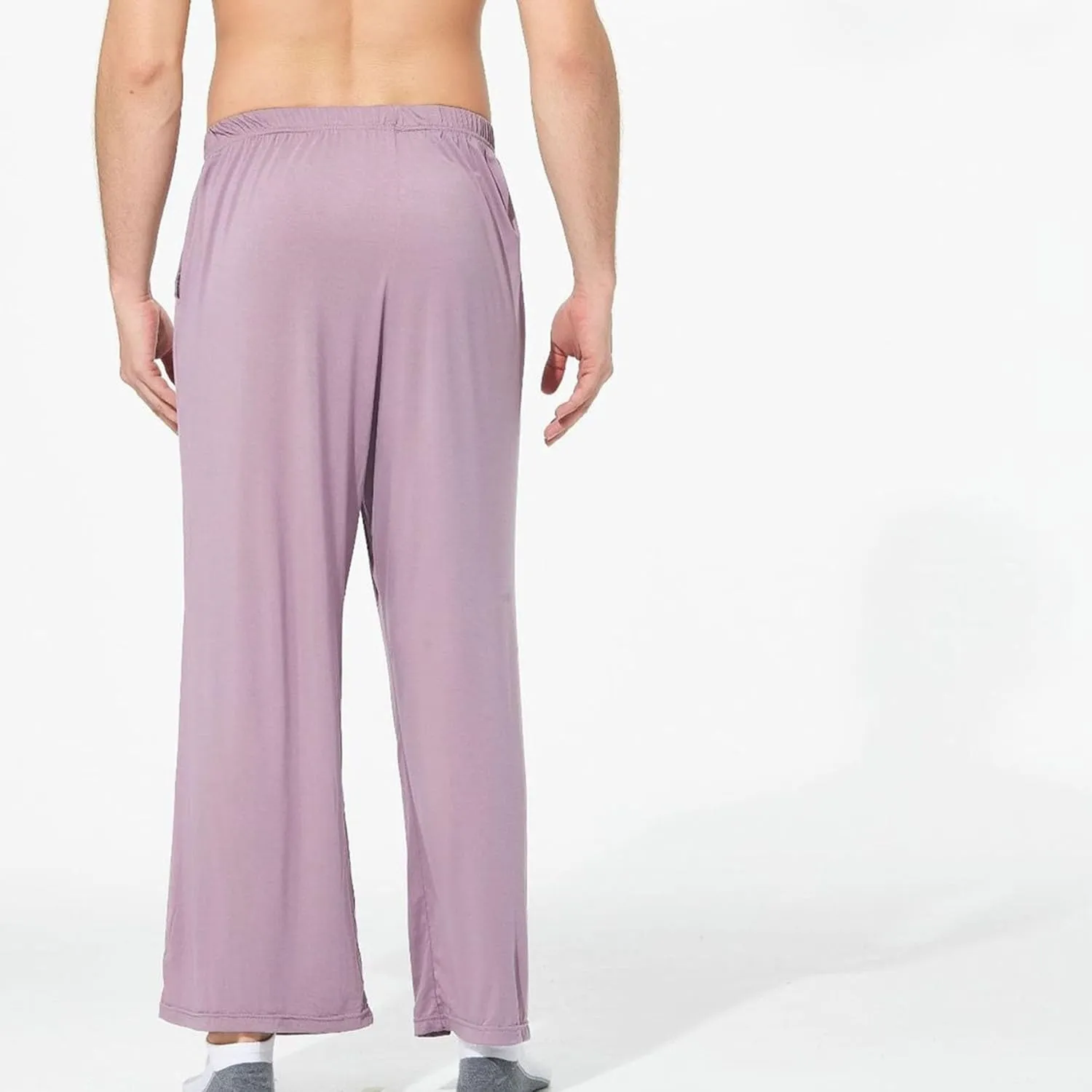 Men's Lightweight Solid Stretch Basic Pants Straight Leg Outdoor Baggy Trousers Elastic Waist Comfort Hiking Pants