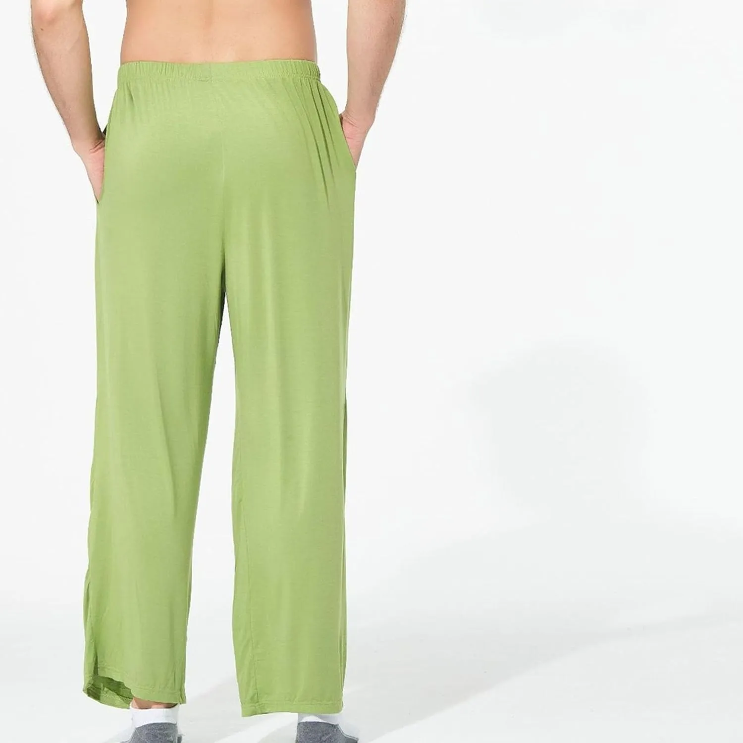 Men's Lightweight Solid Stretch Basic Pants Straight Leg Outdoor Baggy Trousers Elastic Waist Comfort Hiking Pants