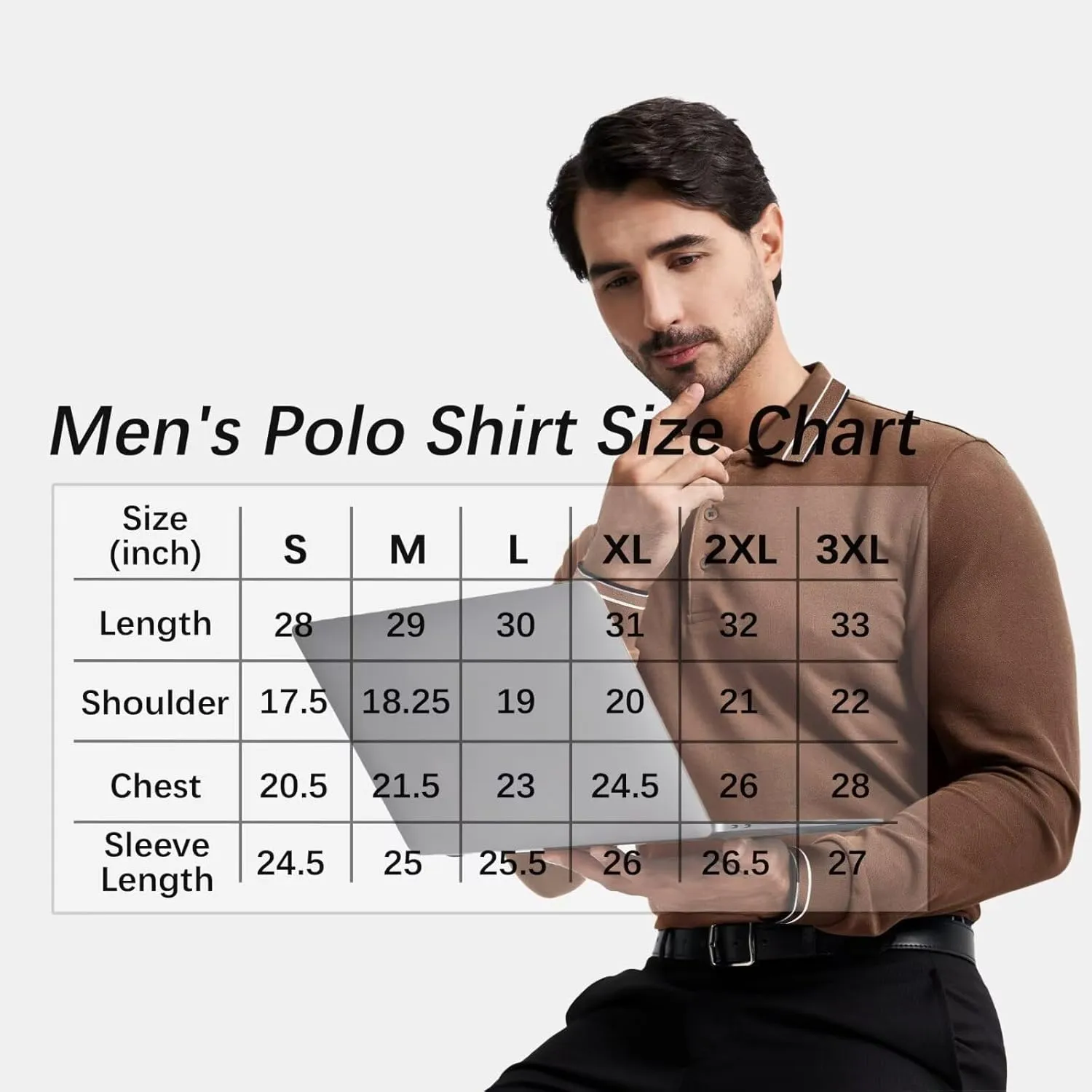 Men's Pique Polo Shirts Long Sleeve Cotton Blend Tipped Casual Collared Polo Shirts Business Classic Fit