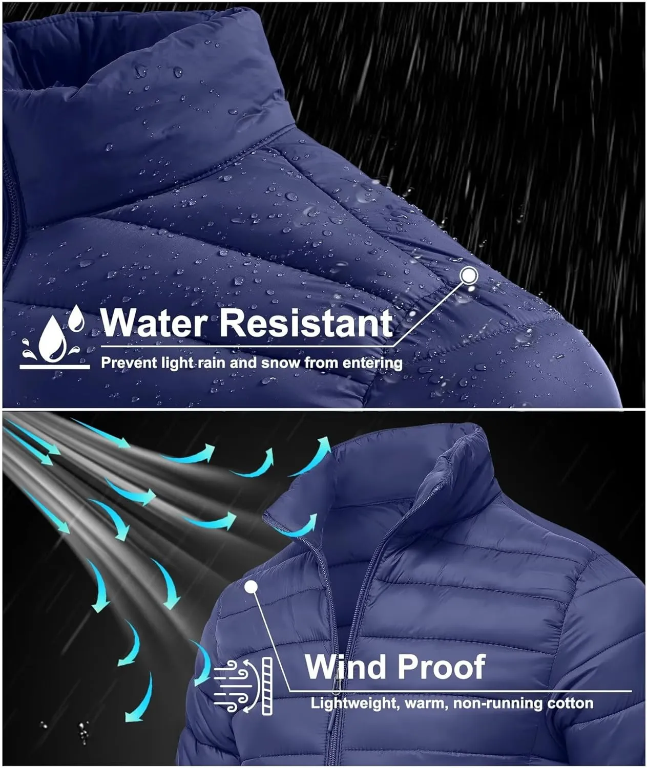 Men's Puffer Jacket Lightweight Warm Winter Coat with Zipper Pockets Insulated Ski Snow Down Jackets