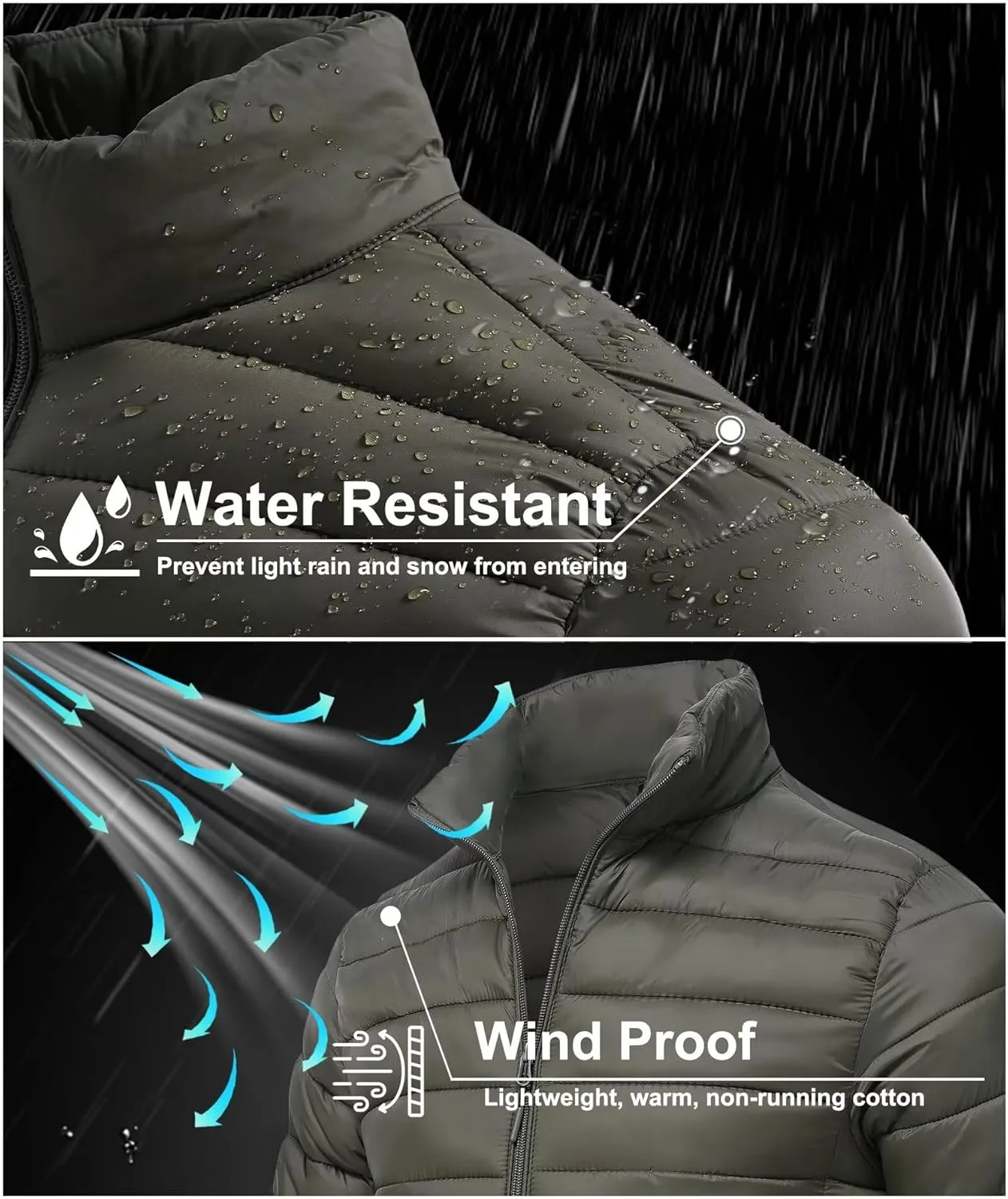 Men's Puffer Jacket Lightweight Warm Winter Coat with Zipper Pockets Insulated Ski Snow Down Jackets