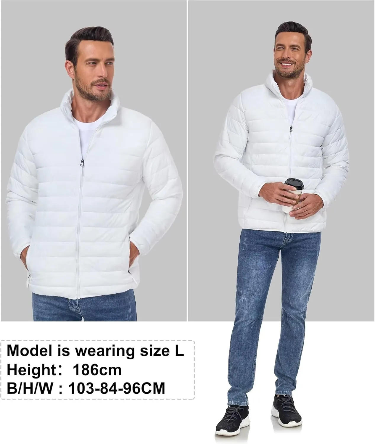 Men's Puffer Jacket Lightweight Warm Winter Coat with Zipper Pockets Insulated Ski Snow Down Jackets