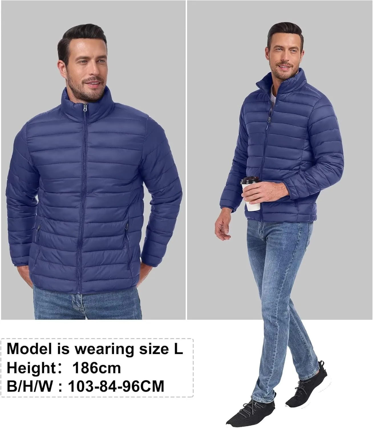 Men's Puffer Jacket Lightweight Warm Winter Coat with Zipper Pockets Insulated Ski Snow Down Jackets