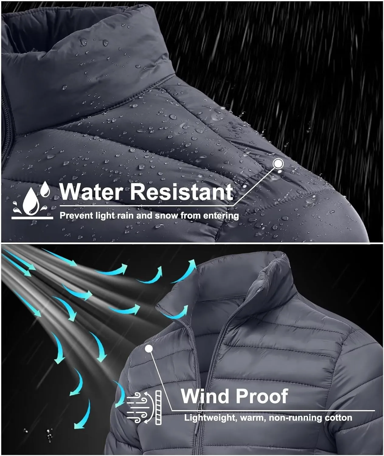 Men's Puffer Jacket Lightweight Warm Winter Coat with Zipper Pockets Insulated Ski Snow Down Jackets