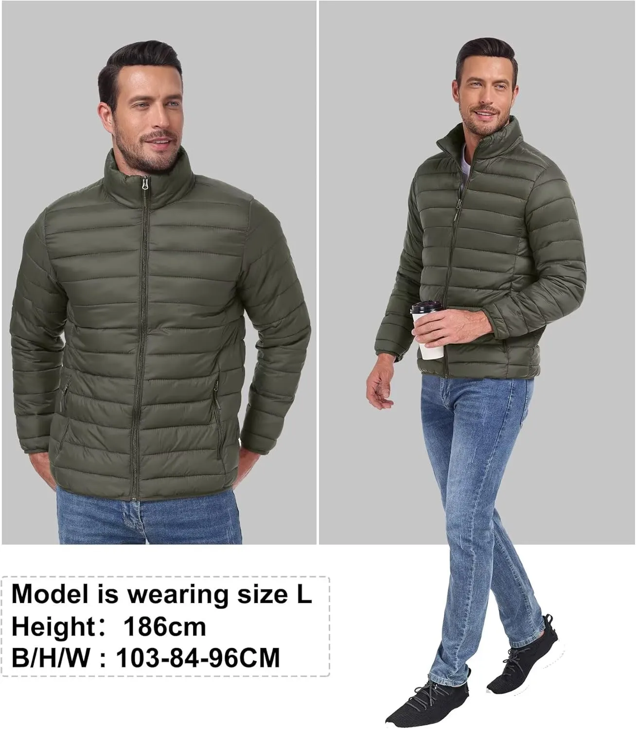 Men's Puffer Jacket Lightweight Warm Winter Coat with Zipper Pockets Insulated Ski Snow Down Jackets