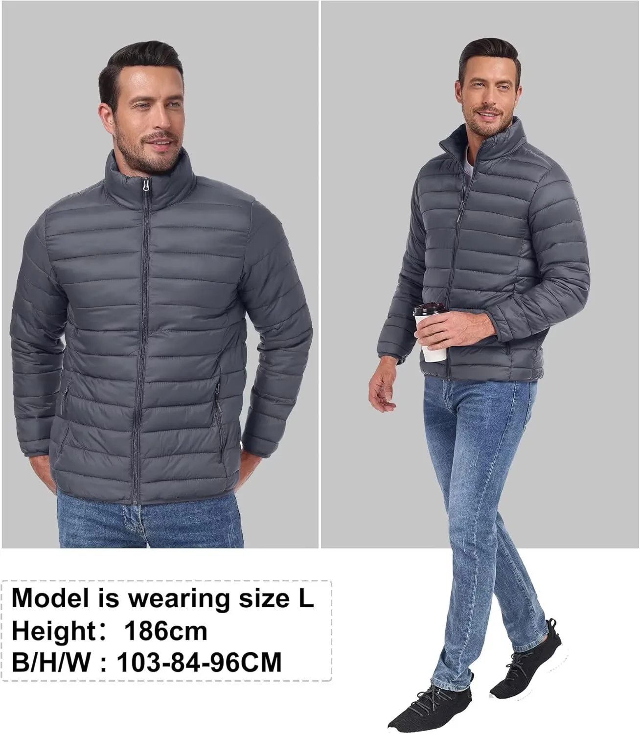 Men's Puffer Jacket Lightweight Warm Winter Coat with Zipper Pockets Insulated Ski Snow Down Jackets
