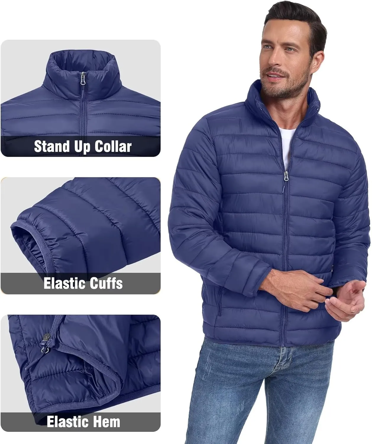 Men's Puffer Jacket Lightweight Warm Winter Coat with Zipper Pockets Insulated Ski Snow Down Jackets