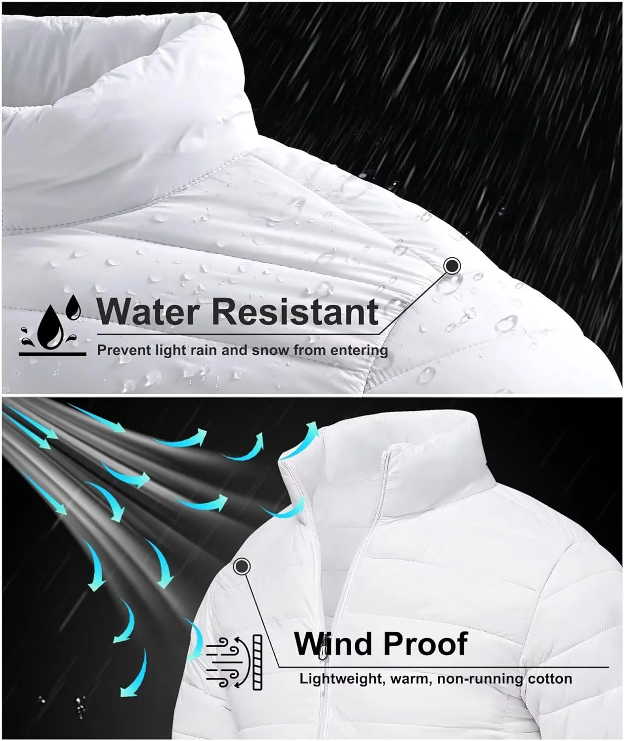 Men's Puffer Jacket Lightweight Warm Winter Coat with Zipper Pockets Insulated Ski Snow Down Jackets