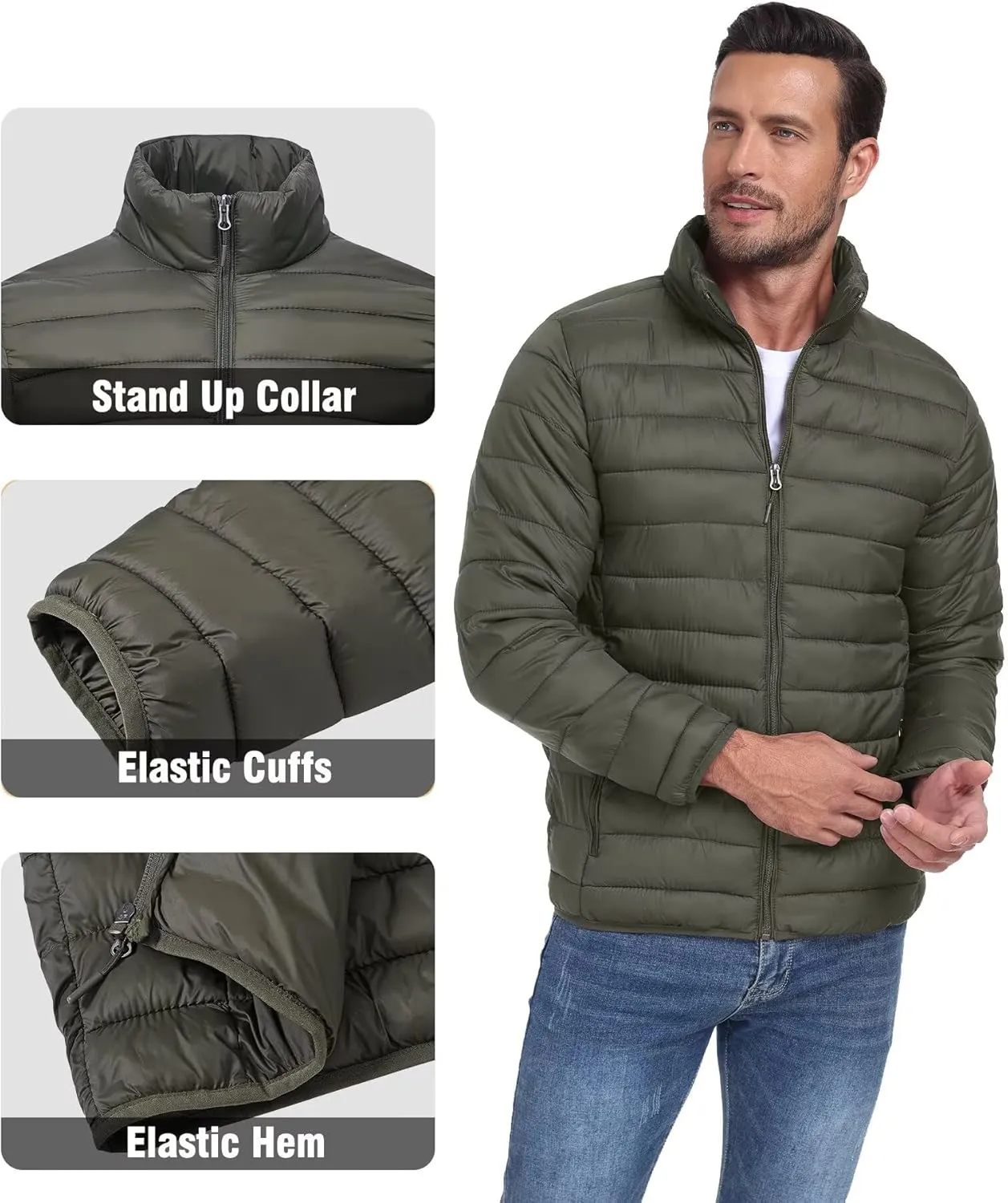 Men's Puffer Jacket Lightweight Warm Winter Coat with Zipper Pockets Insulated Ski Snow Down Jackets